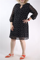 שמלת שיפון ציפורים בשחור- M-L